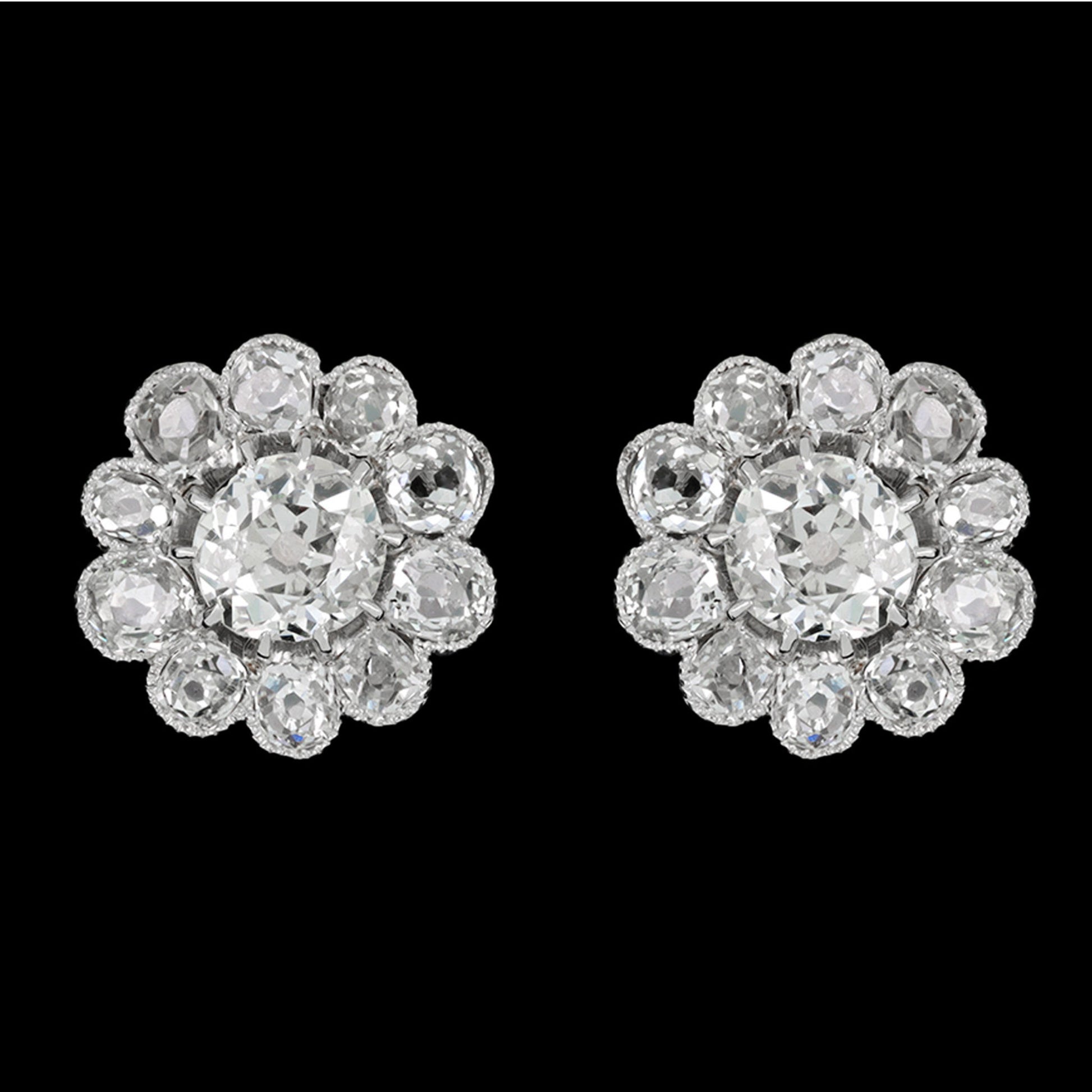 Edwardian Platinum & 18KT Yellow Gold Diamond Earrings front