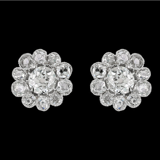Edwardian Platinum & 18KT Yellow Gold Diamond Earrings front