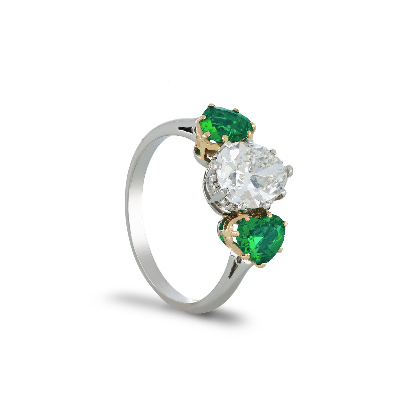 Art Deco Platinum & 18KT Yellow Gold Diamond & Emerald Ring side