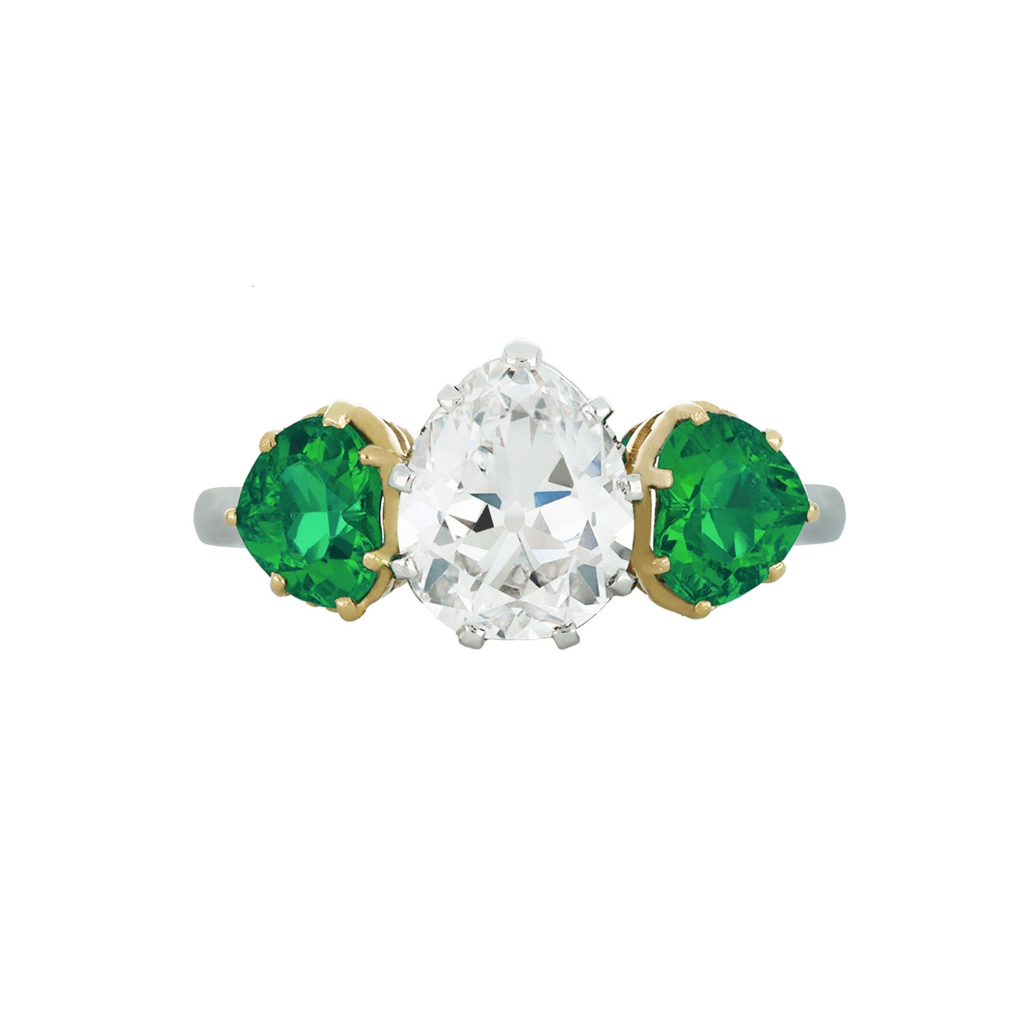 Art Deco Platinum & 18KT Yellow Gold Diamond & Emerald Ring front