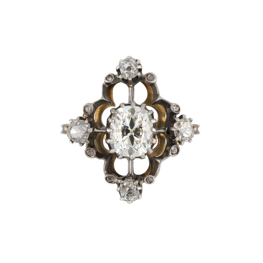 Victorian Silver & 18KT Yellow Gold Diamond Ring front