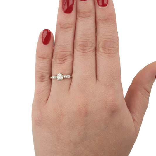 Edwardian Platinum Diamond Ring on finger