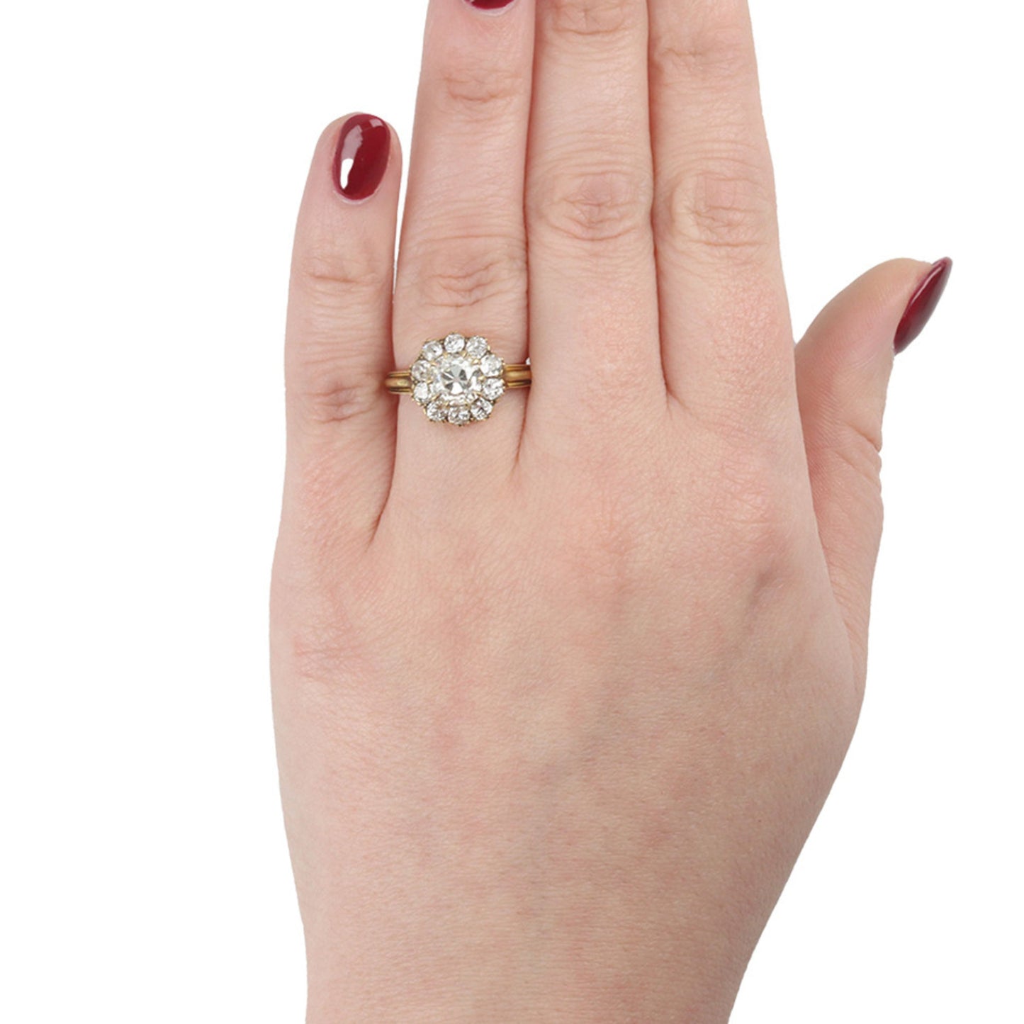 Victorian 18KT Yellow Gold Diamond Ring on finger