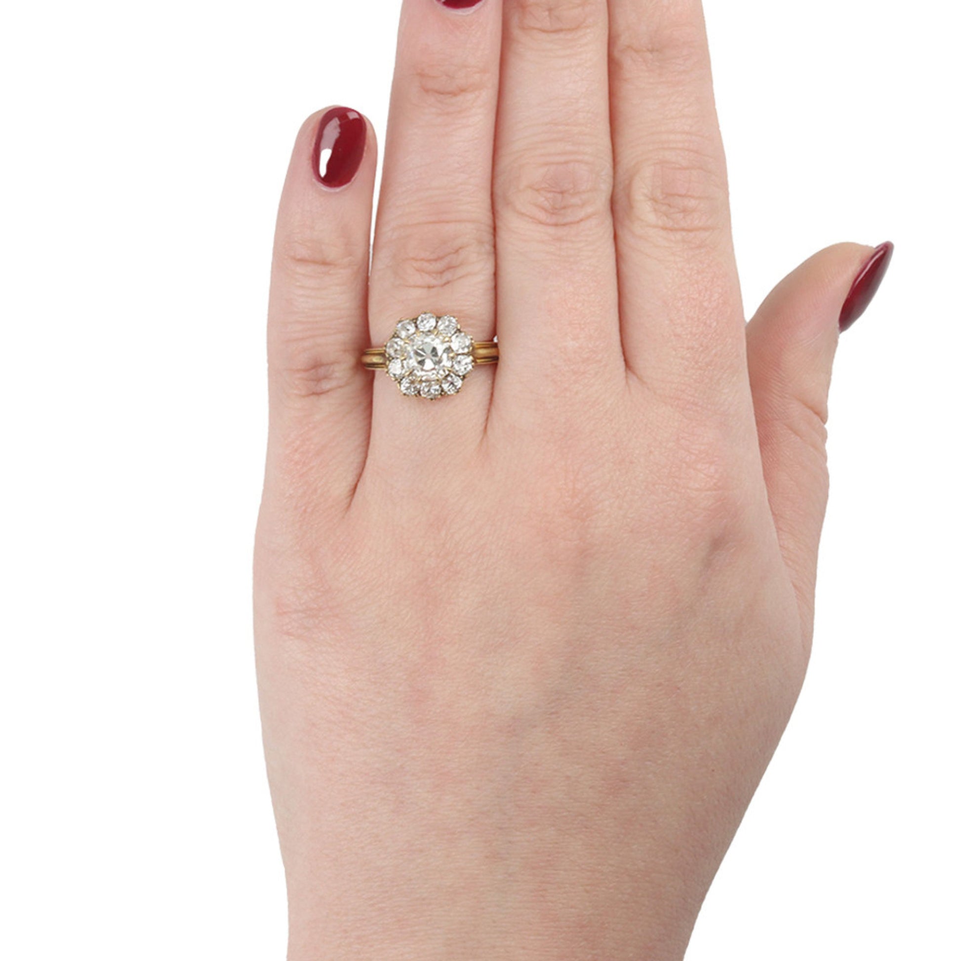 Victorian 18KT Yellow Gold Diamond Ring on finger