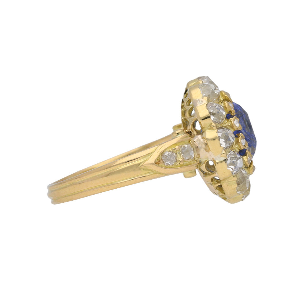 Victorian 18KT Yellow Gold Sapphire & Diamond Ring side