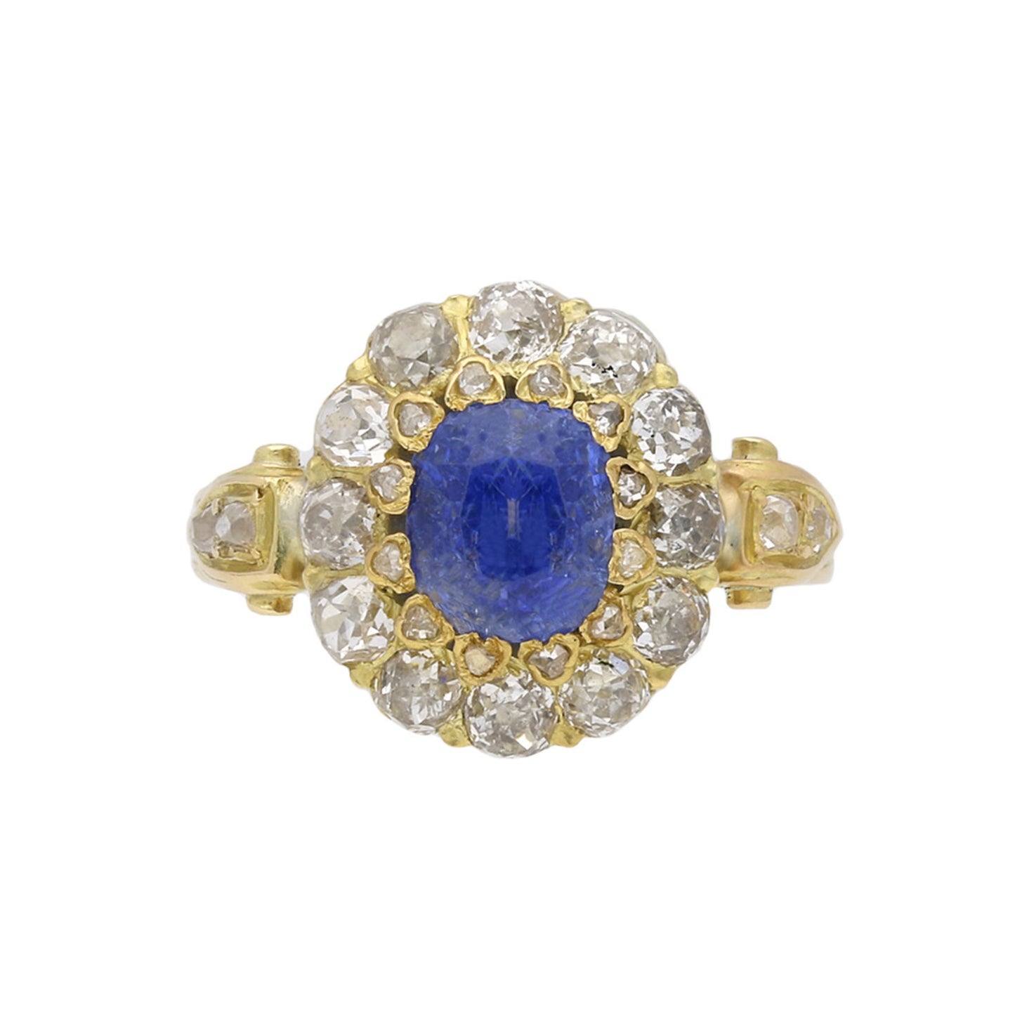 Victorian 18KT Yellow Gold Sapphire & Diamond Ring front