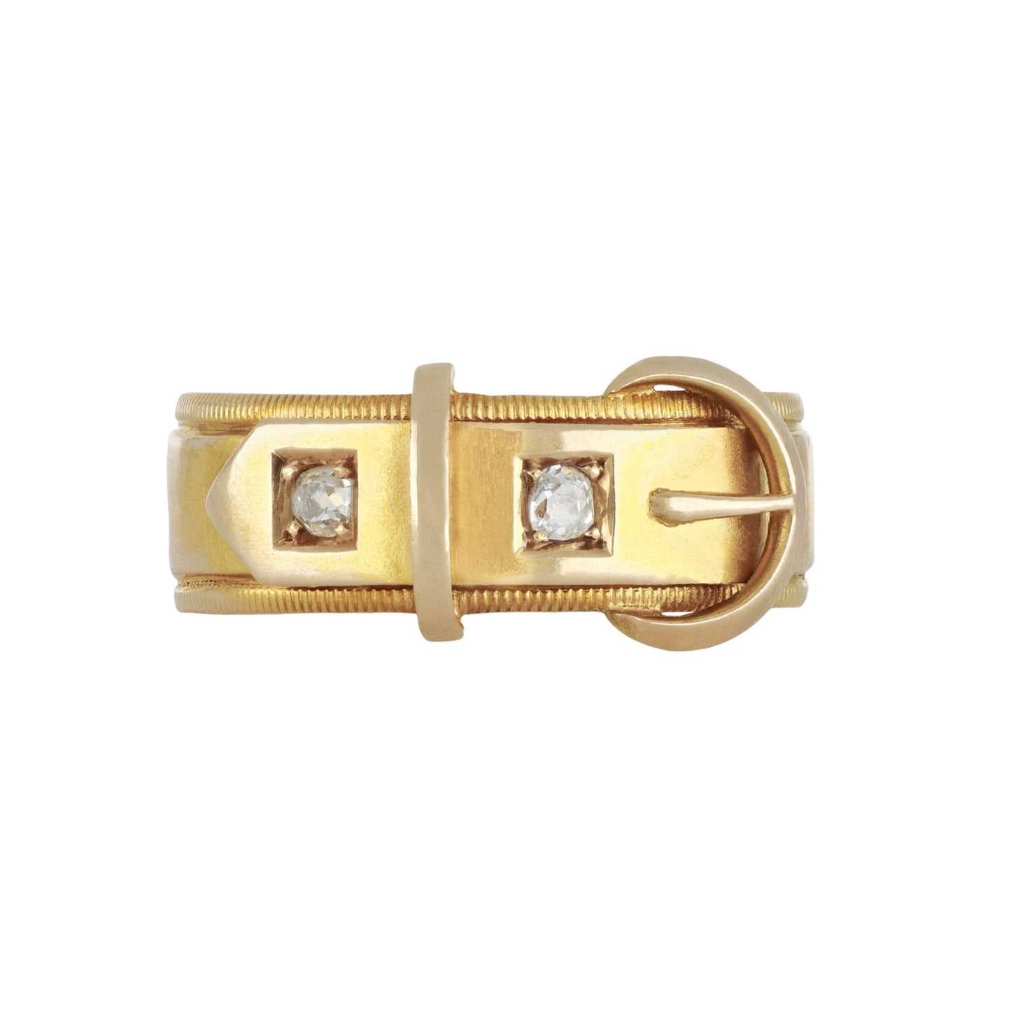 Henry Hyde & Sons English Victorian 15KT Yellow Gold Diamond Buckle Ring front
