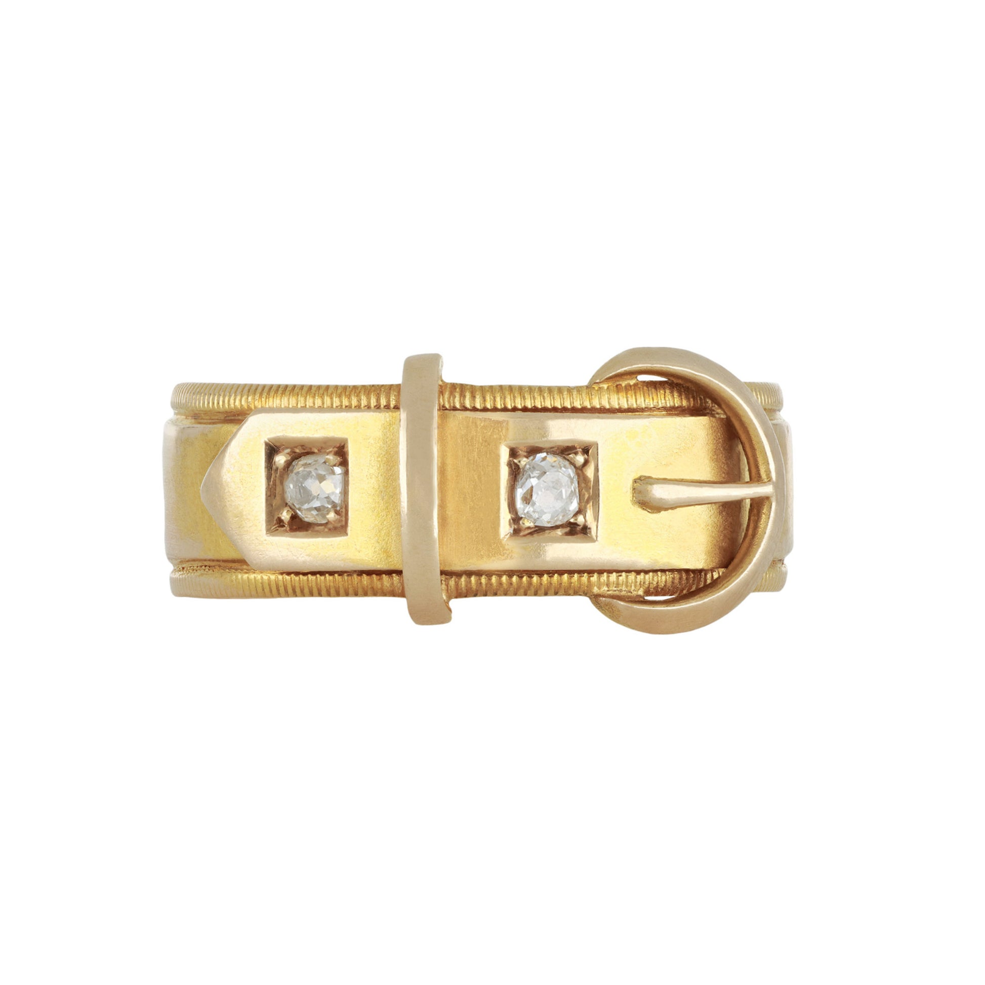 Henry Hyde & Sons English Victorian 15KT Yellow Gold Diamond Buckle Ring front
