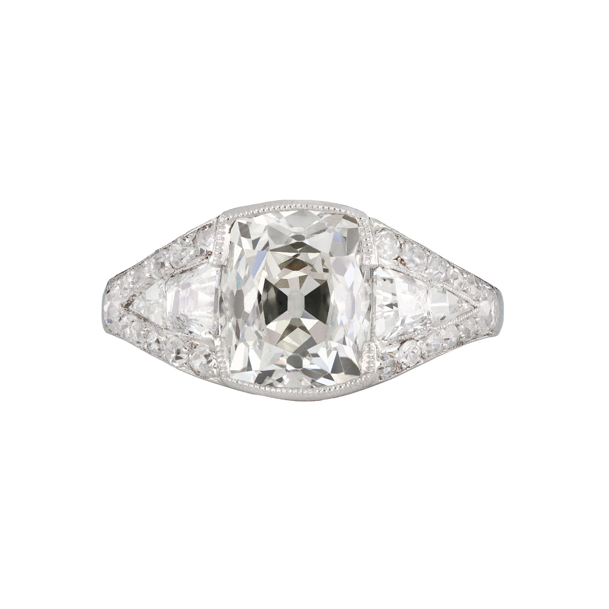 French Art Deco Platinum Diamond Ring front