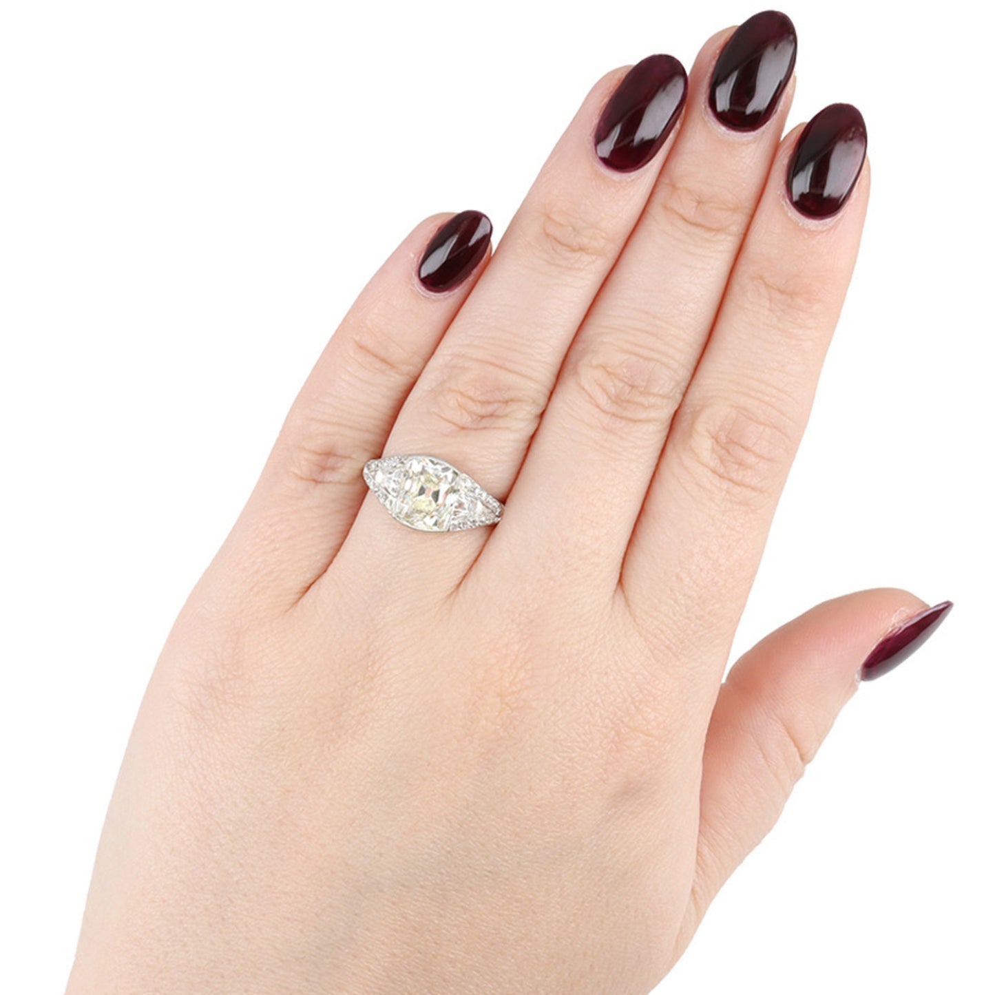 French Art Deco Platinum Diamond Ring on finger