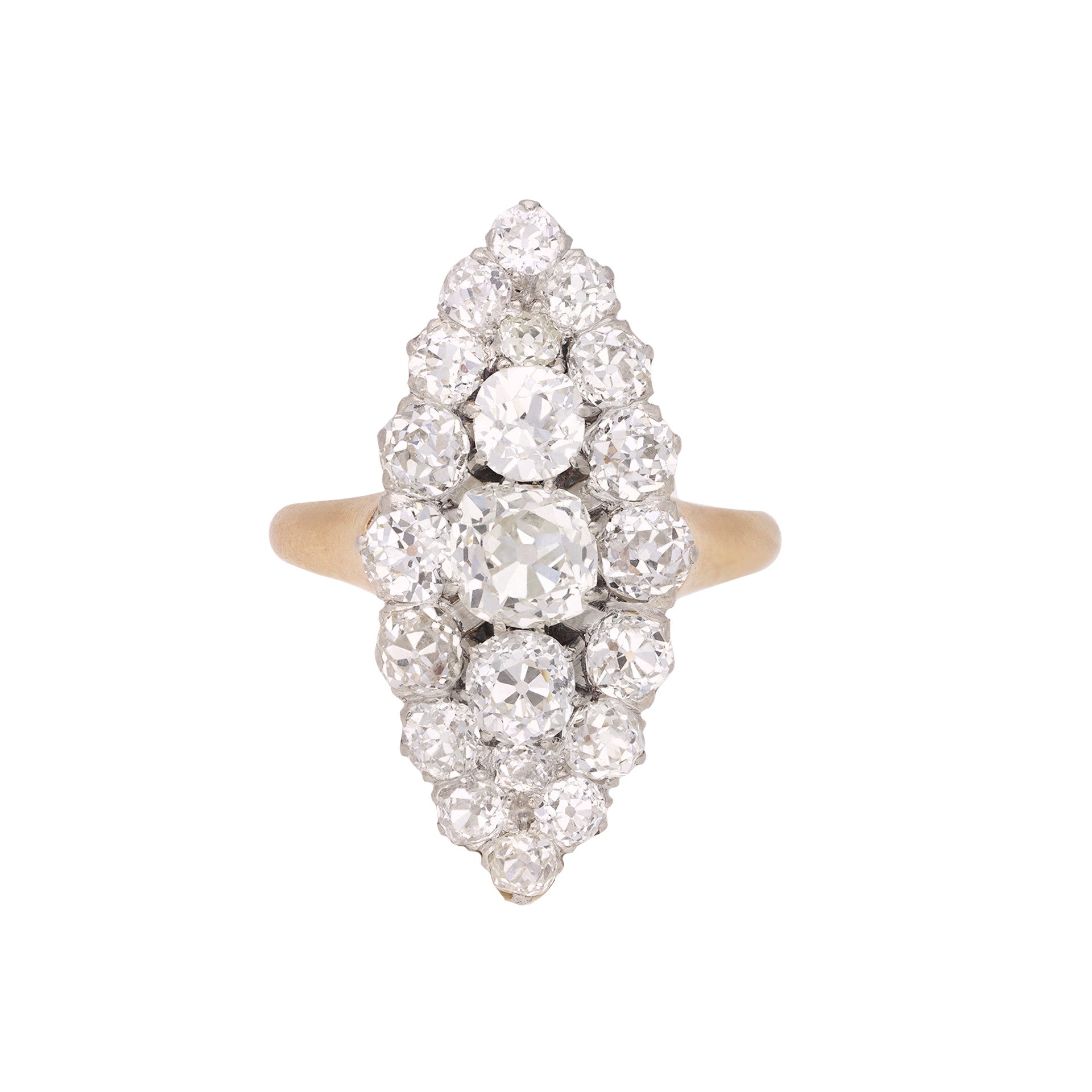 French Victorian Platinum & 18KT Rose Gold Diamond Ring front