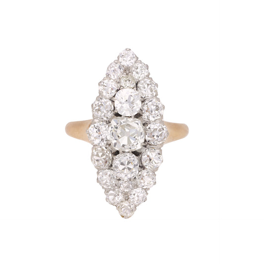 French Victorian Platinum & 18KT Rose Gold Diamond Ring front