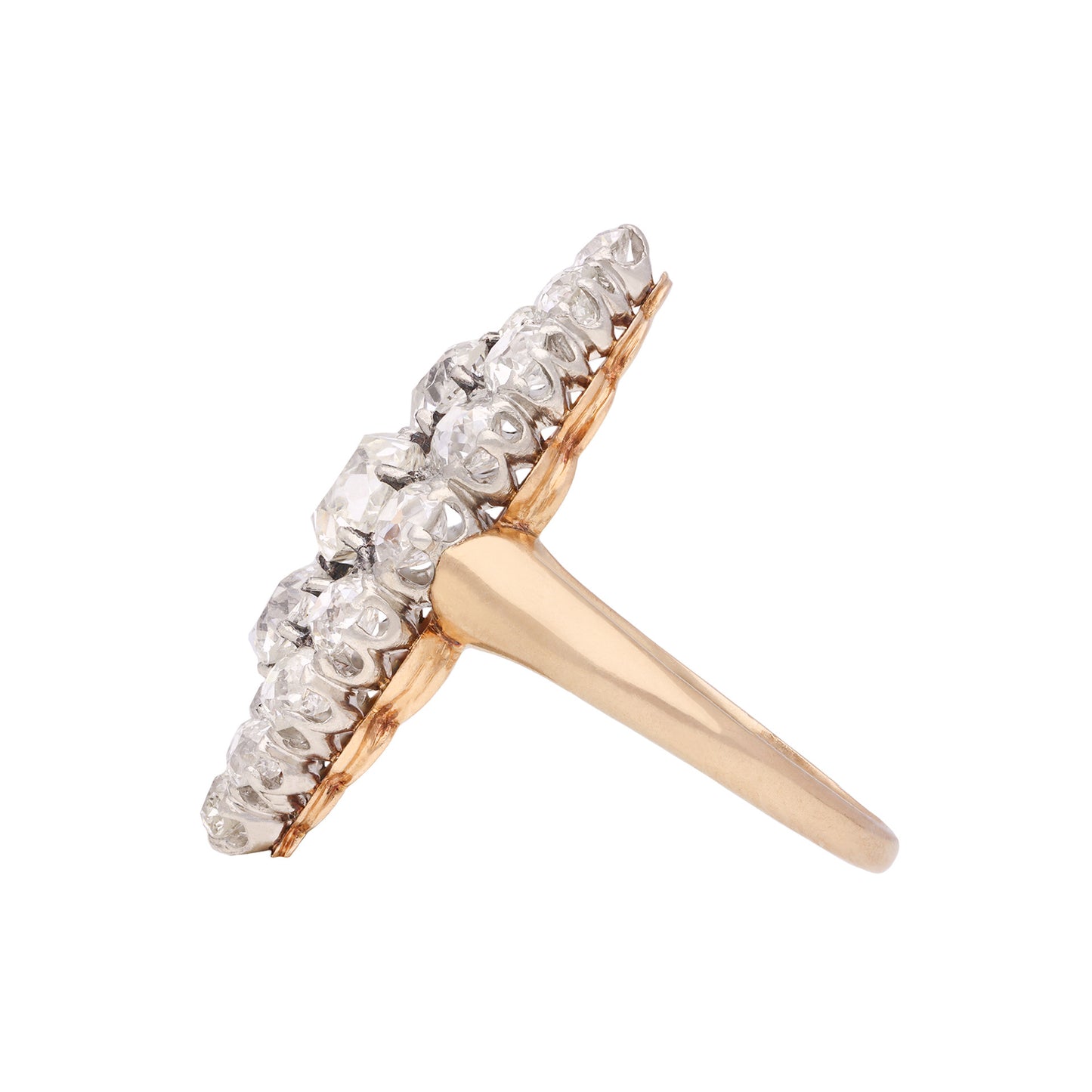 French Victorian Platinum & 18KT Rose Gold Diamond Ring side