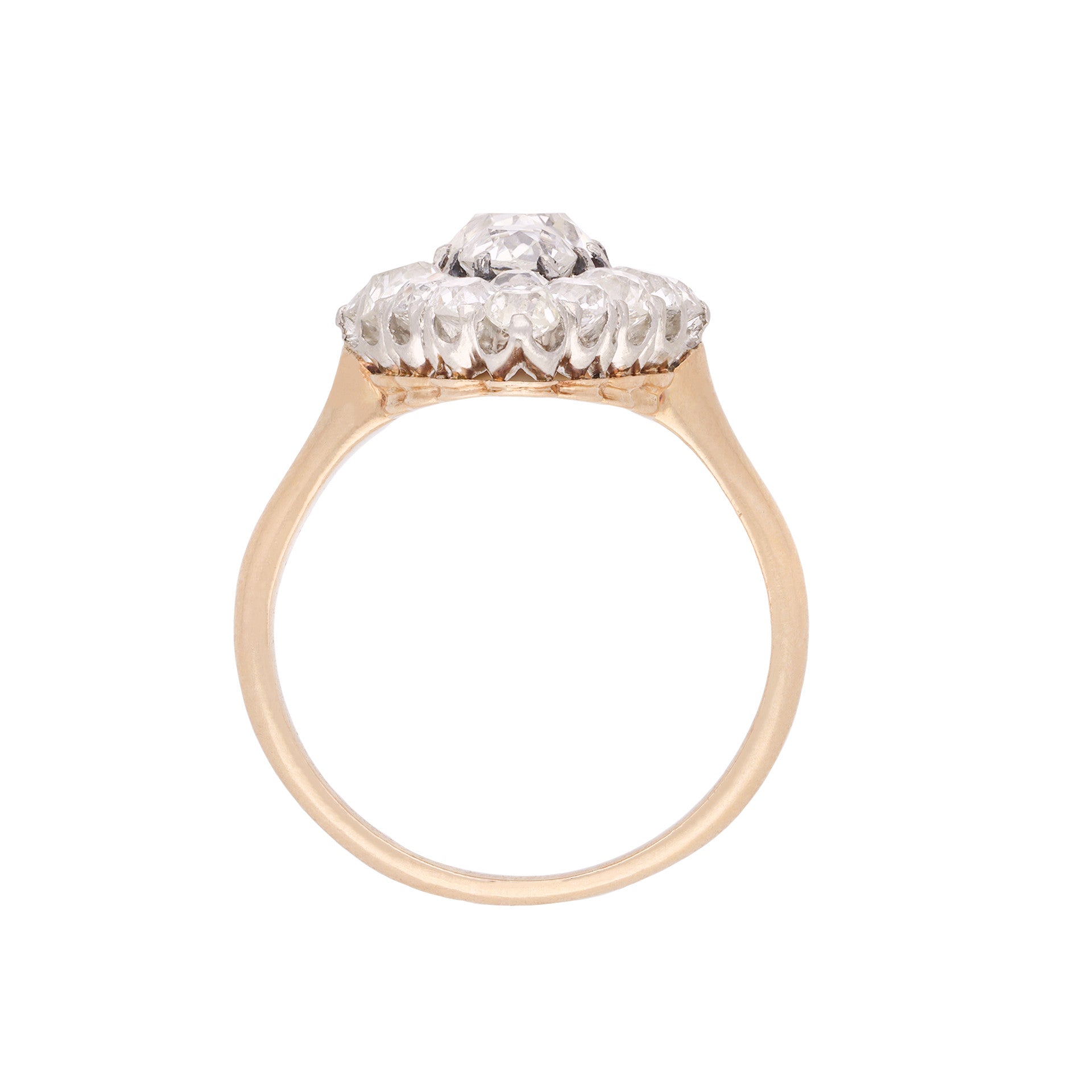 French Victorian Platinum & 18KT Rose Gold Diamond Ring profile