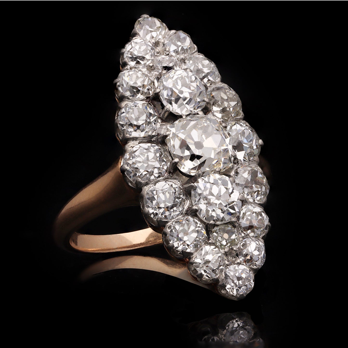French Victorian Platinum & 18KT Rose Gold Diamond Ring side