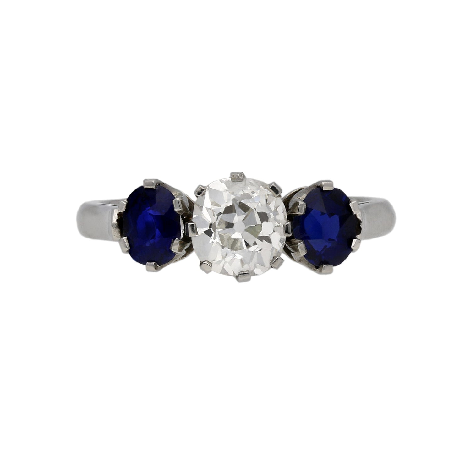 1950s Platinum Diamond & Sapphire Ring front