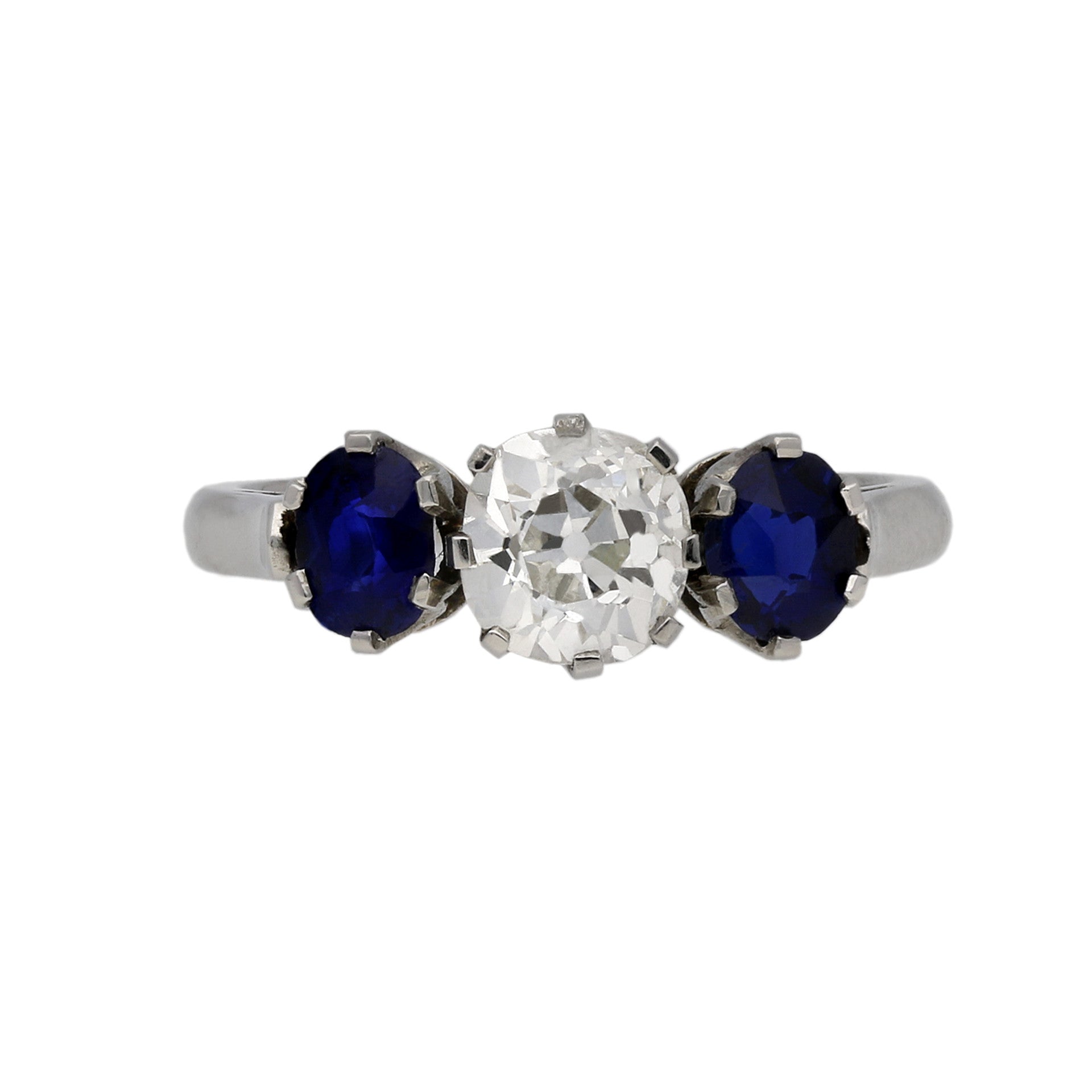 1950s Platinum Diamond & Sapphire Ring front