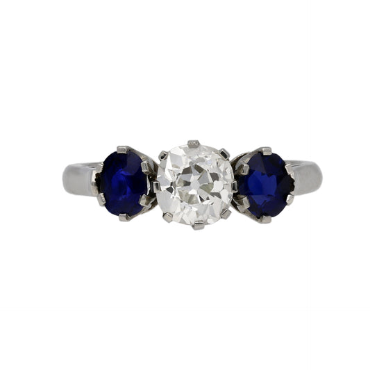 1950s Platinum Diamond & Sapphire Ring front