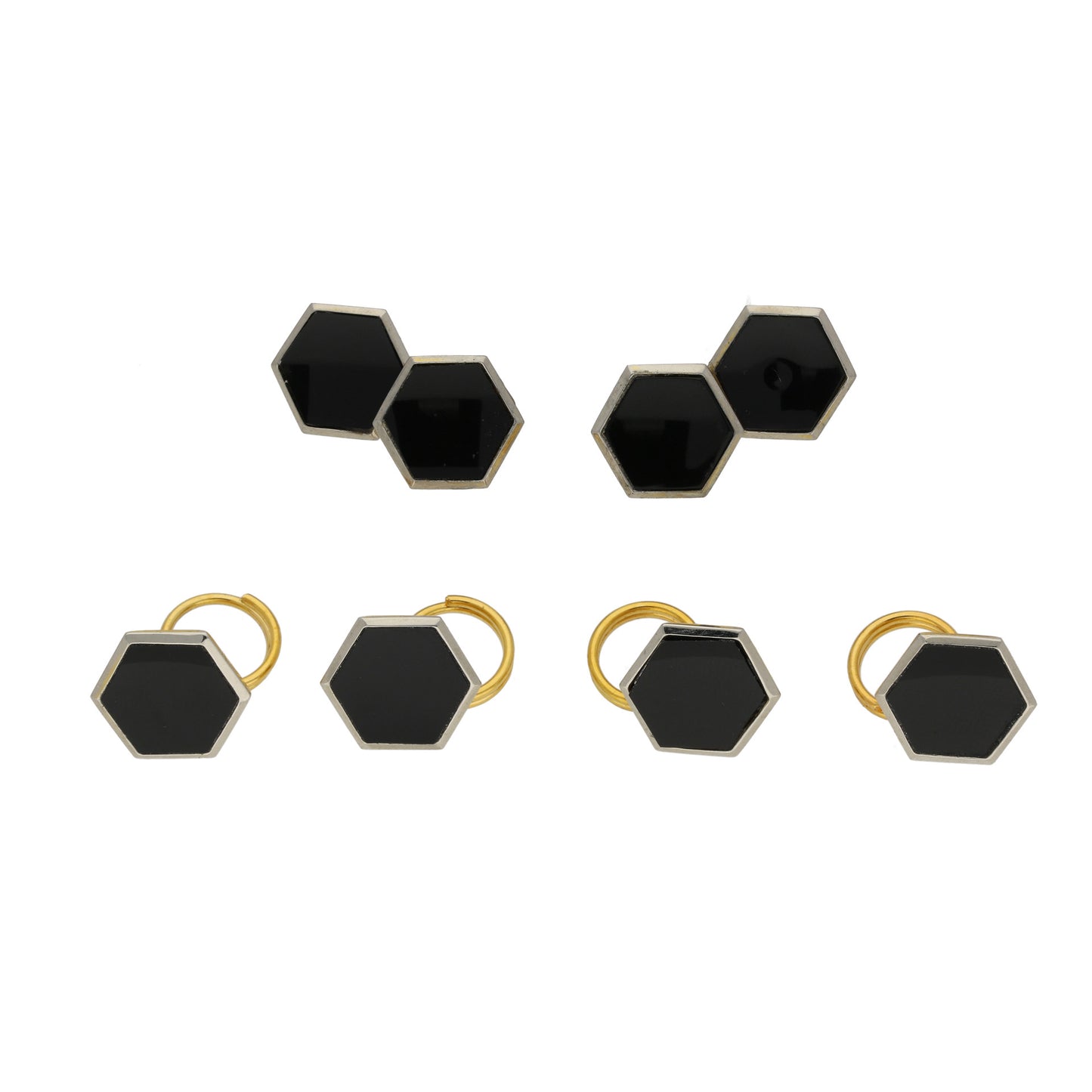 Retro 9KT White Gold & 18KT Yellow Gold Onyx Dress Set front