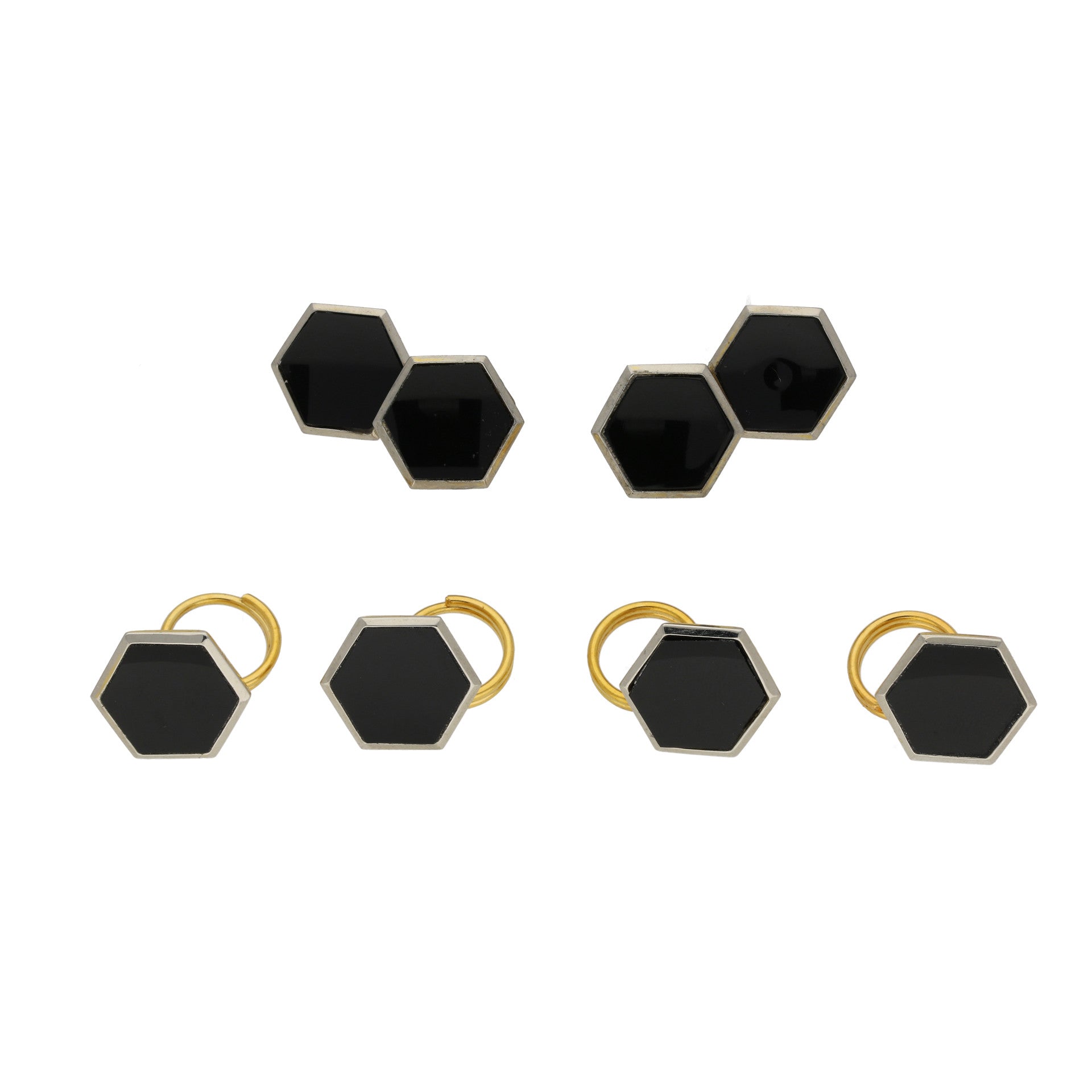 Retro 9KT White Gold & 18KT Yellow Gold Onyx Dress Set front