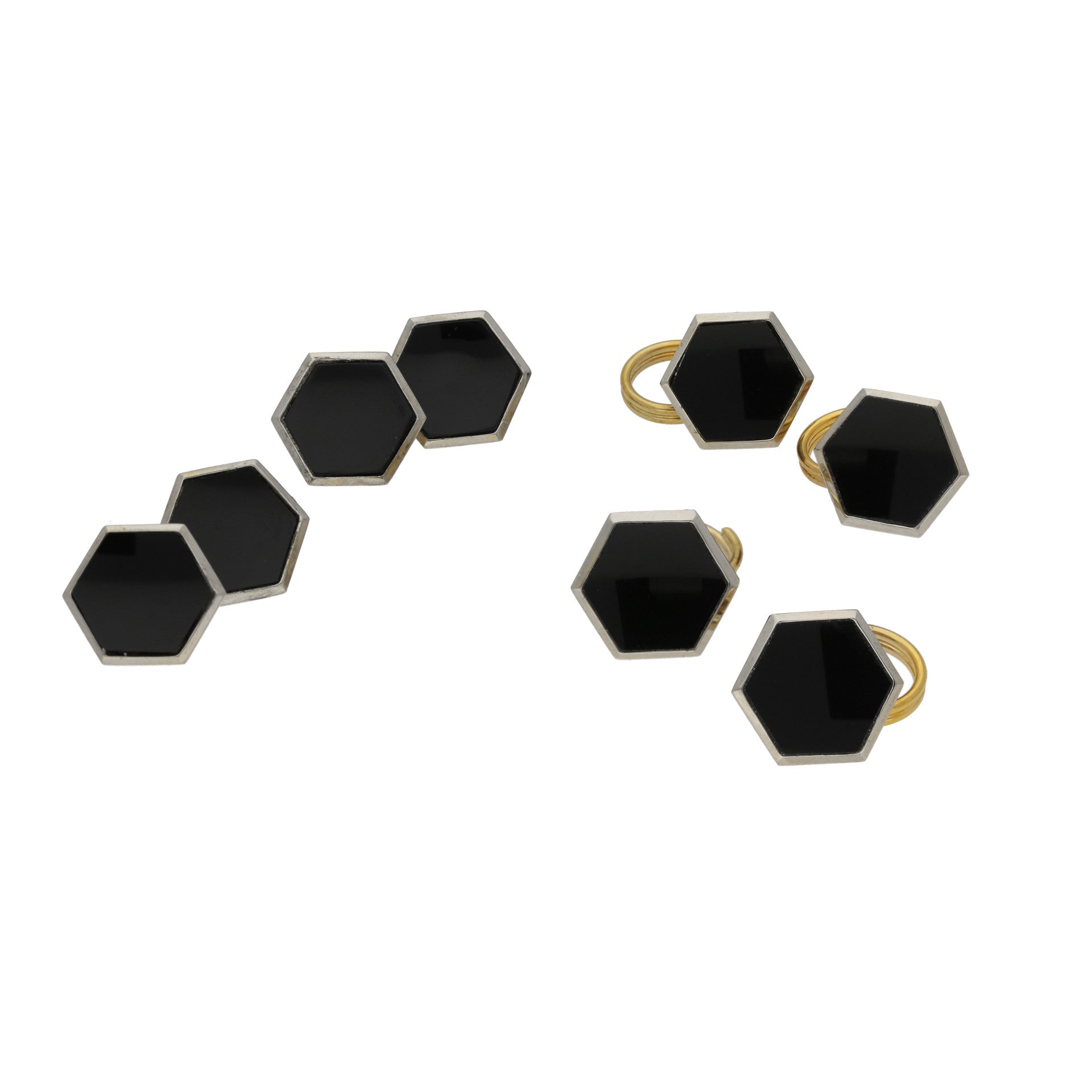 Retro 9KT White Gold & 18KT Yellow Gold Onyx Dress Set front