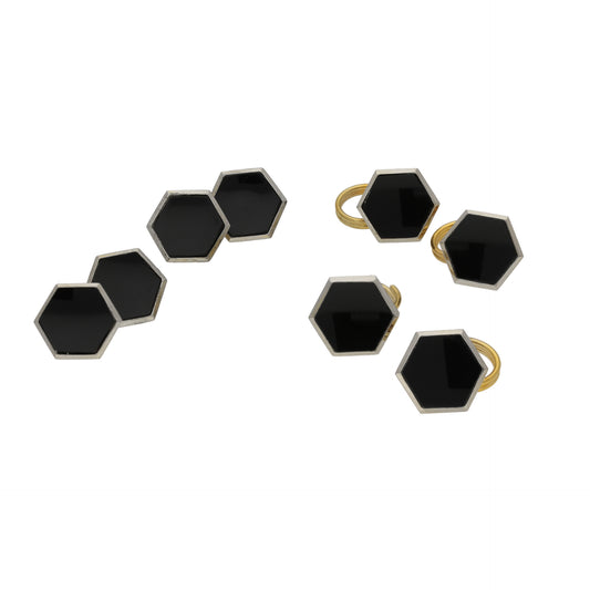 Retro 9KT White Gold & 18KT Yellow Gold Onyx Dress Set front