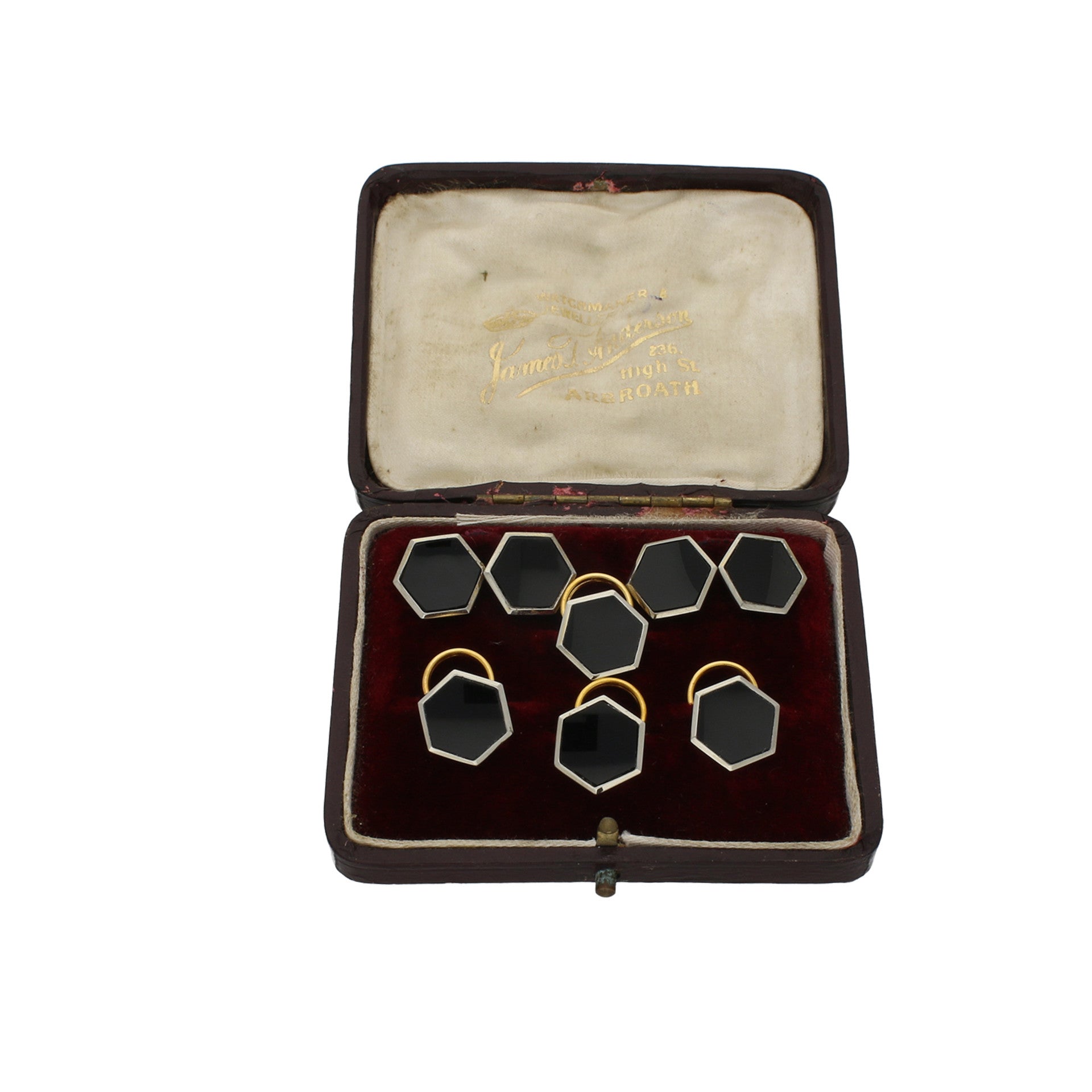 Retro 9KT White Gold & 18KT Yellow Gold Onyx Dress Set in box