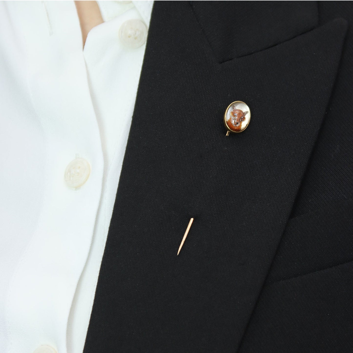 Victorian 18KT Yellow Gold Rock Crystal Fox Pin on lapel