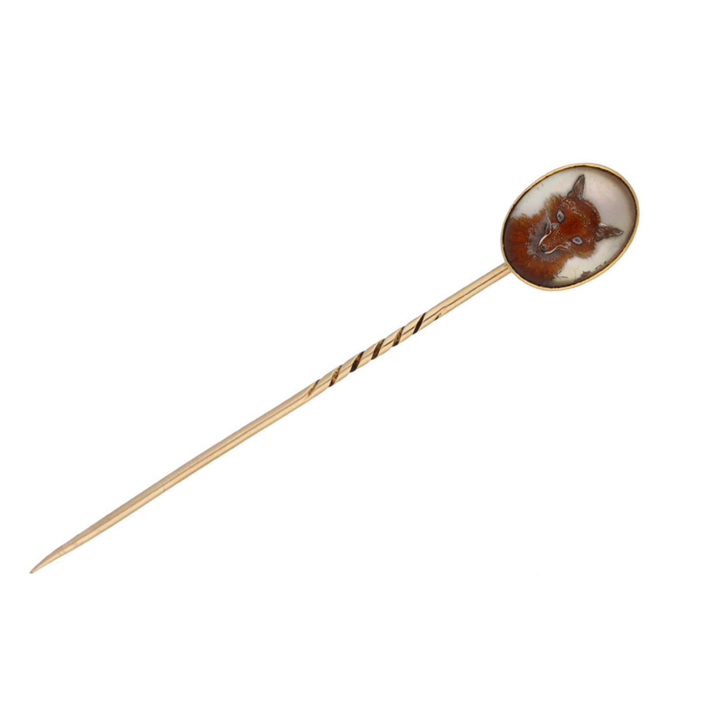 Victorian 18KT Yellow Gold Rock Crystal Fox Pin front