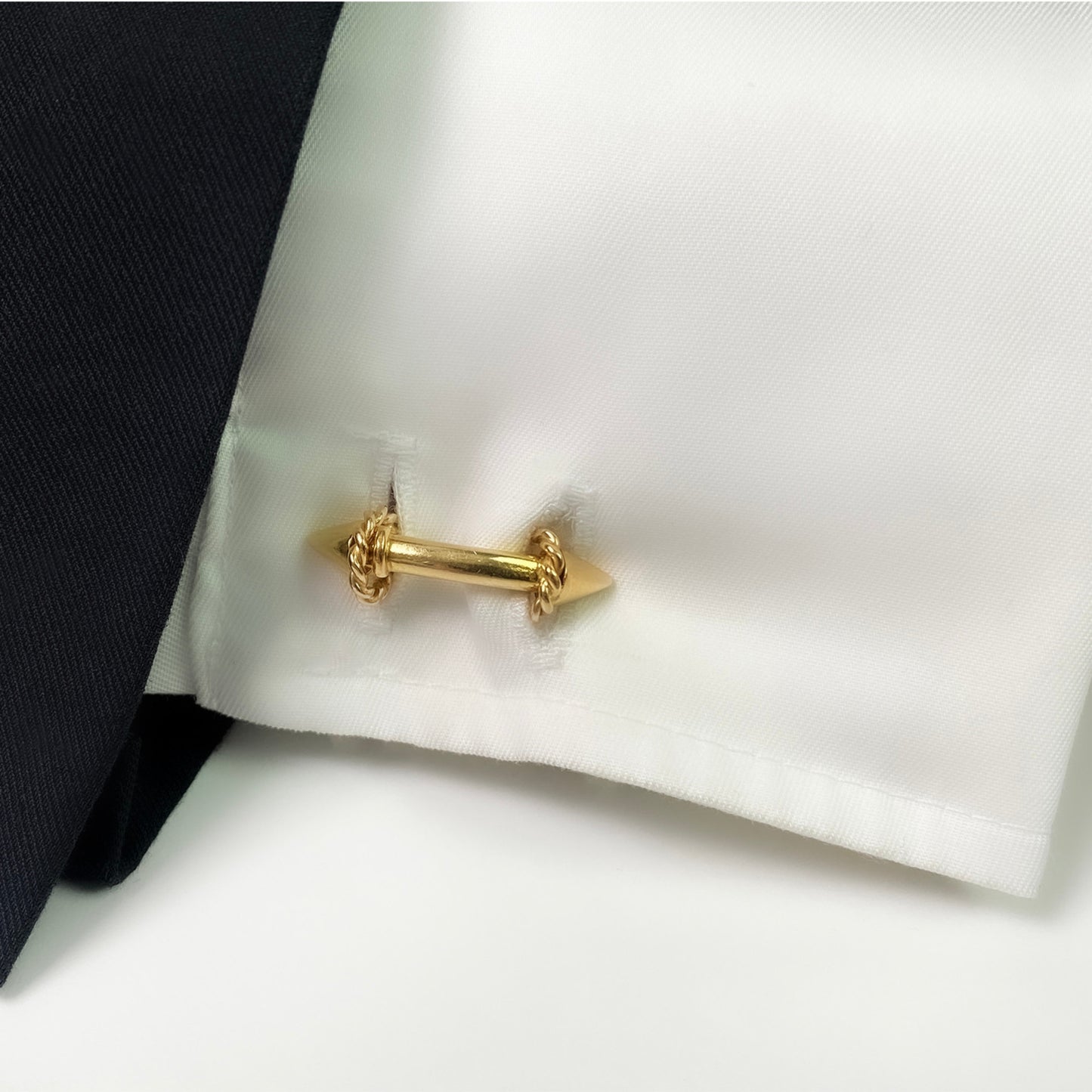 French 1960s 18KT Yellow Gold Cufflinks on cuff