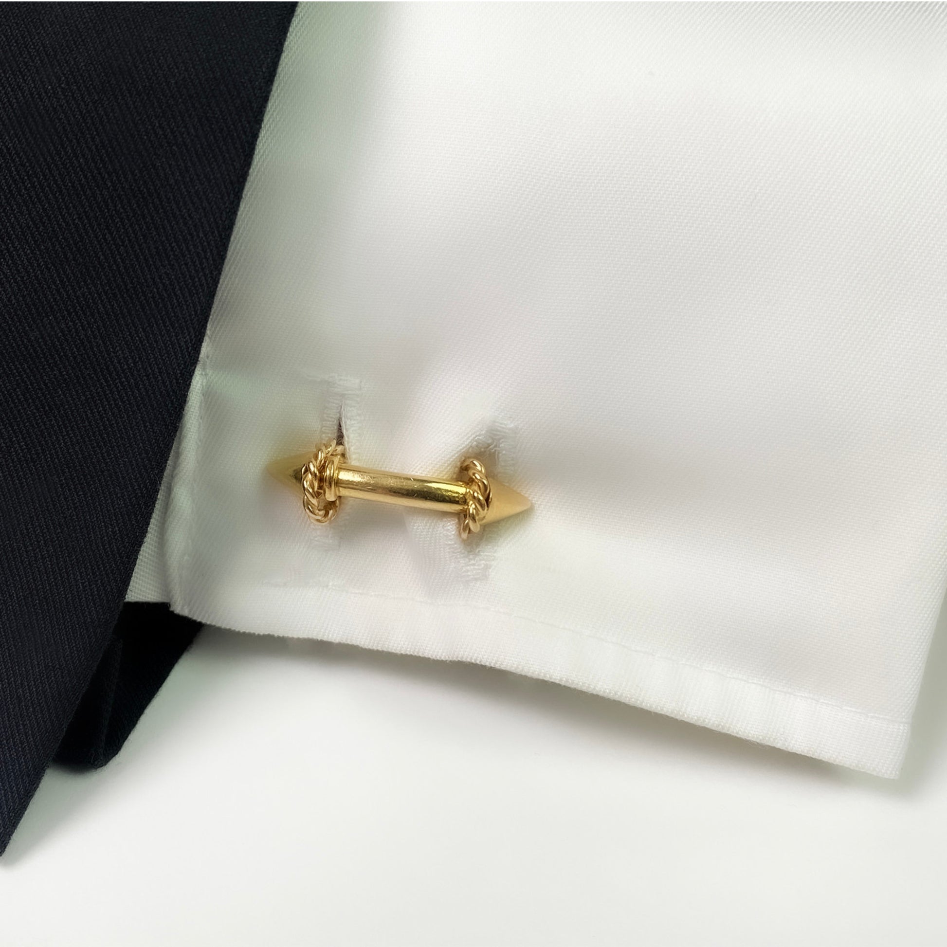 French 1960s 18KT Yellow Gold Cufflinks on cuff