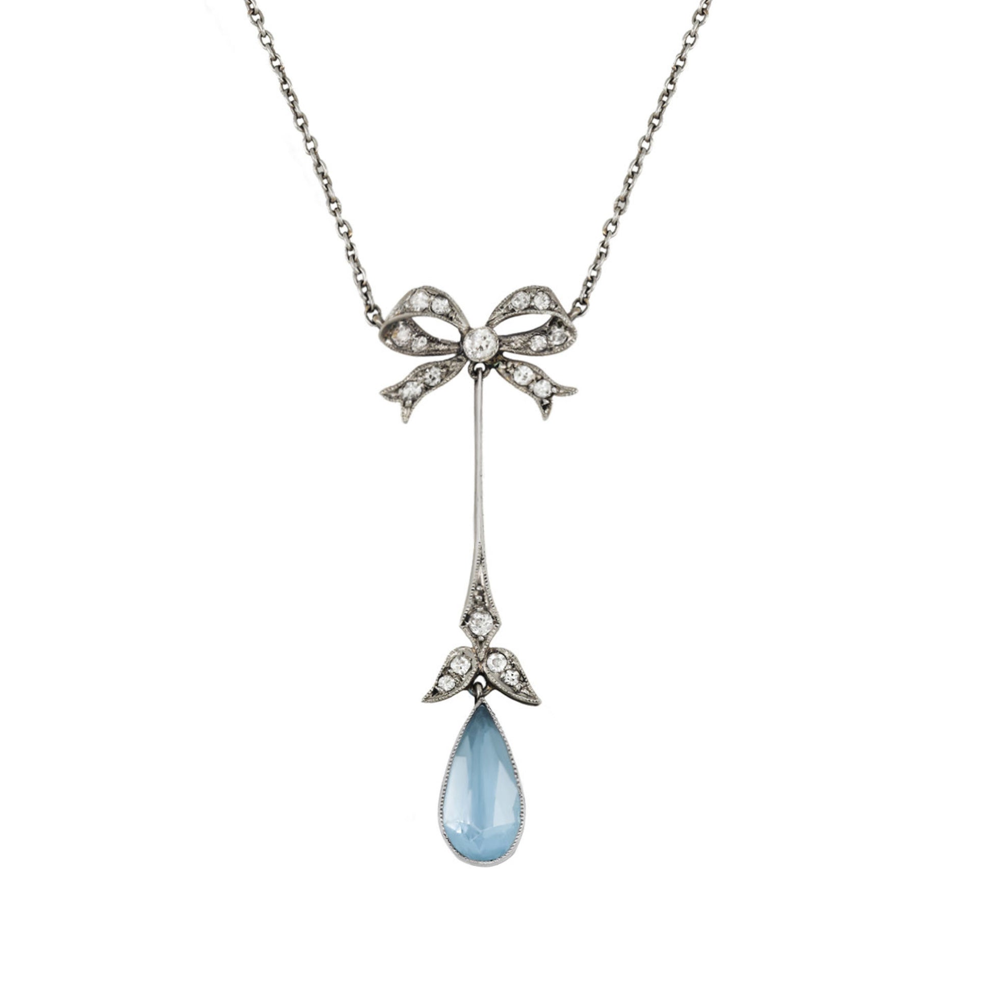 Edwardian Platinum & 18KT Yellow Gold Aquamarine & Diamond Necklace front