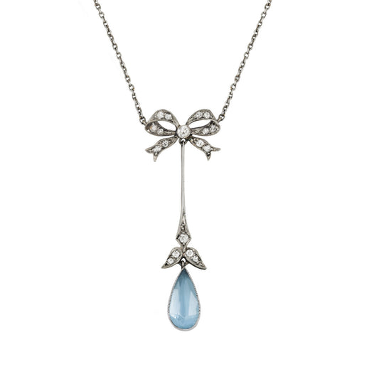 Edwardian Platinum & 18KT Yellow Gold Aquamarine & Diamond Necklace front