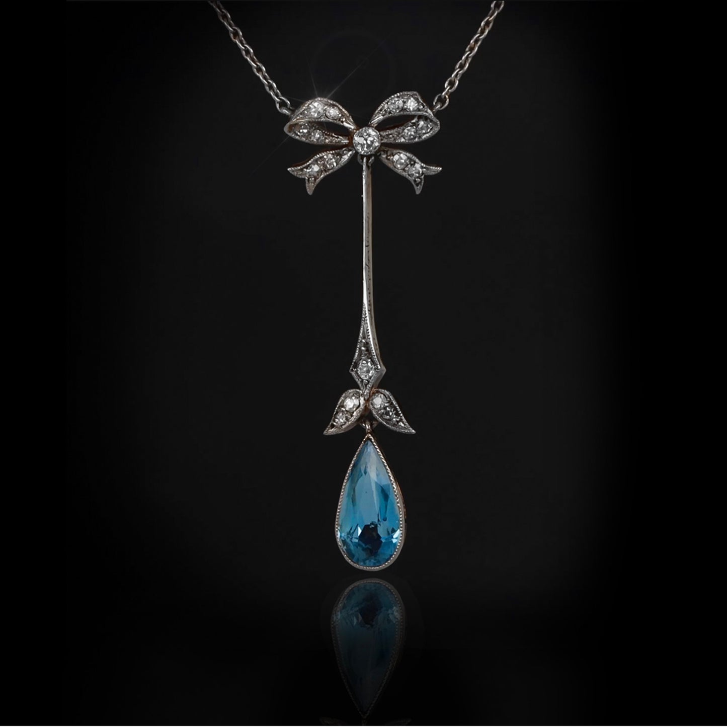 Edwardian Platinum & 18KT Yellow Gold Aquamarine & Diamond Necklace front