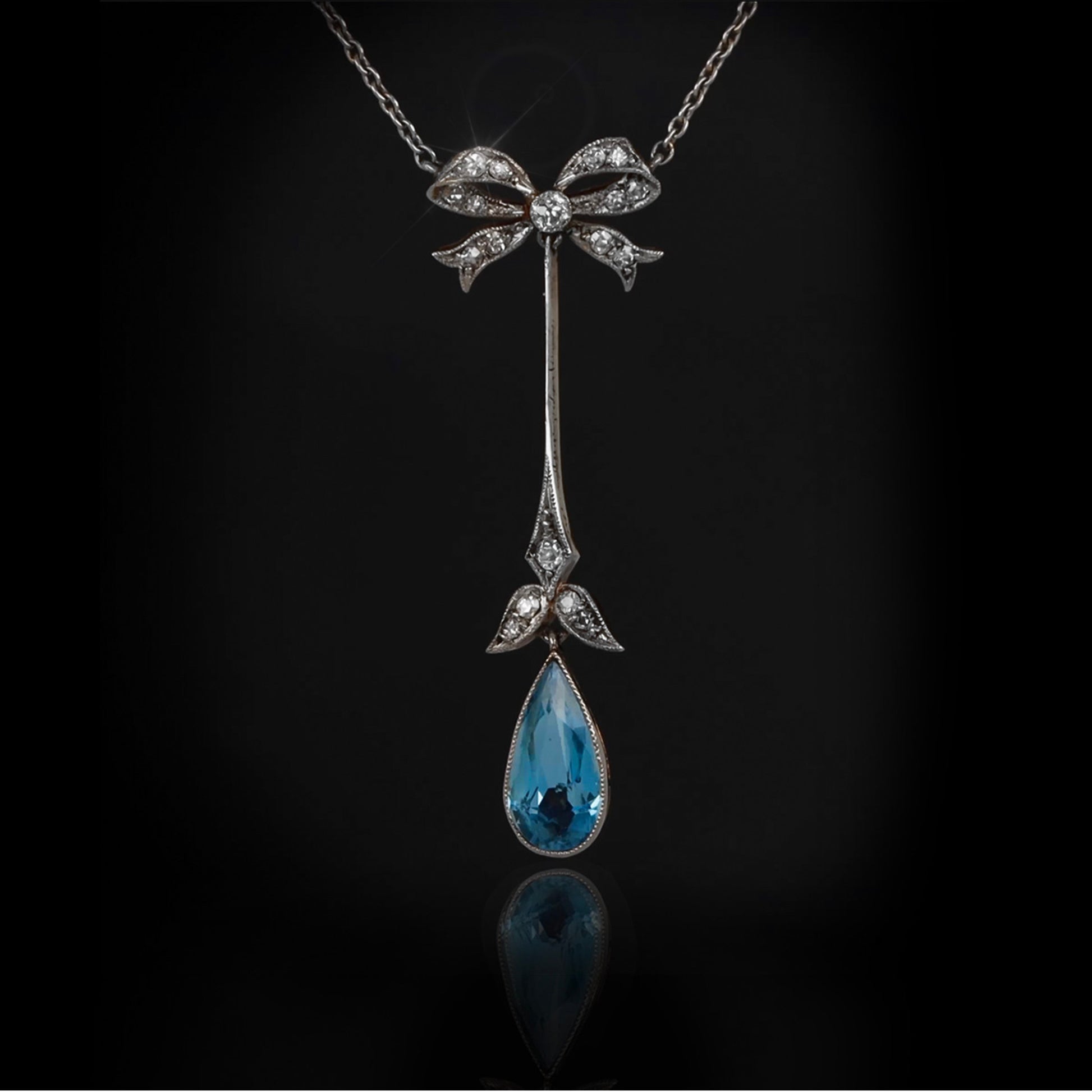 Edwardian Platinum & 18KT Yellow Gold Aquamarine & Diamond Necklace front