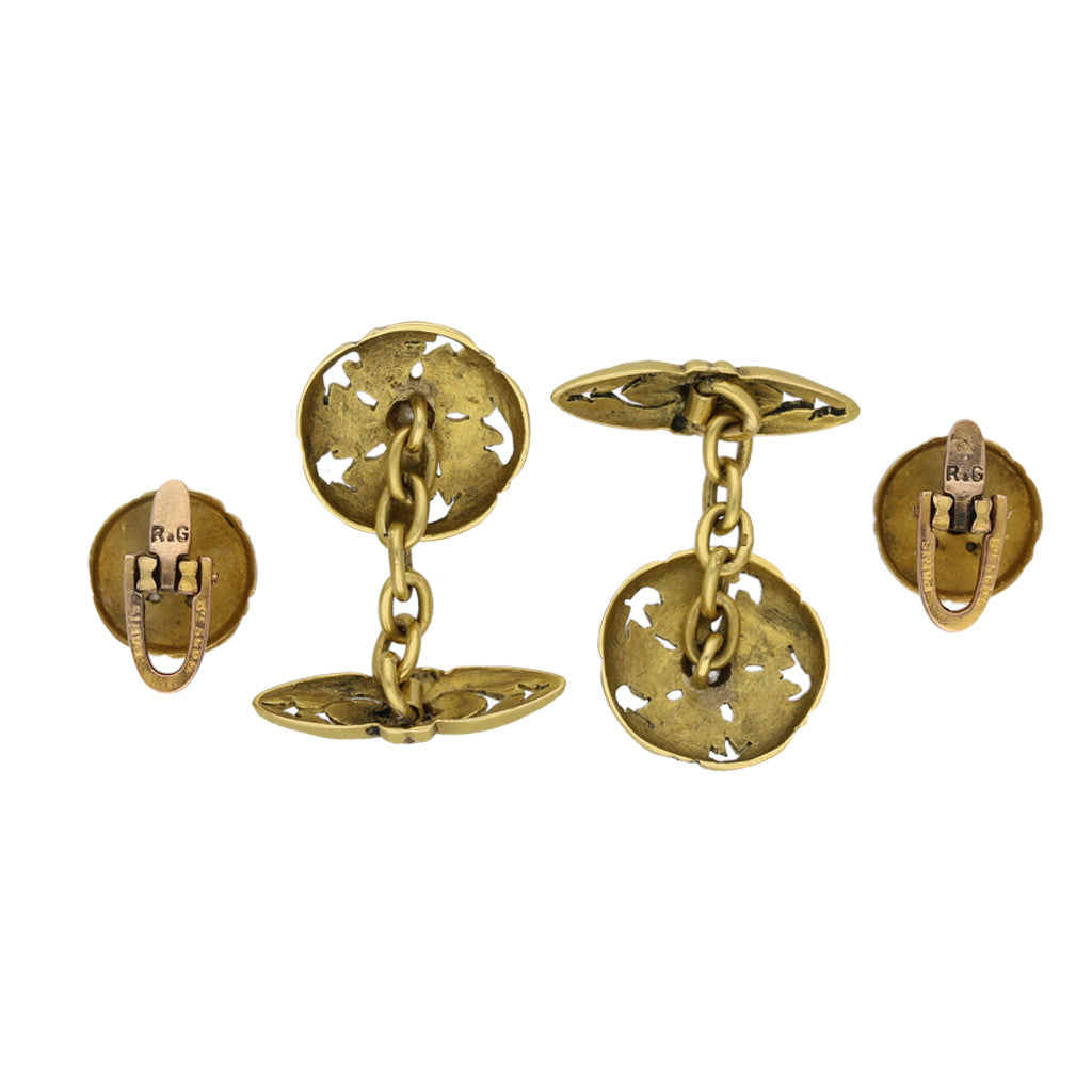 French Art Nouveau 18KT Yellow Gold Diamond Dress Set back