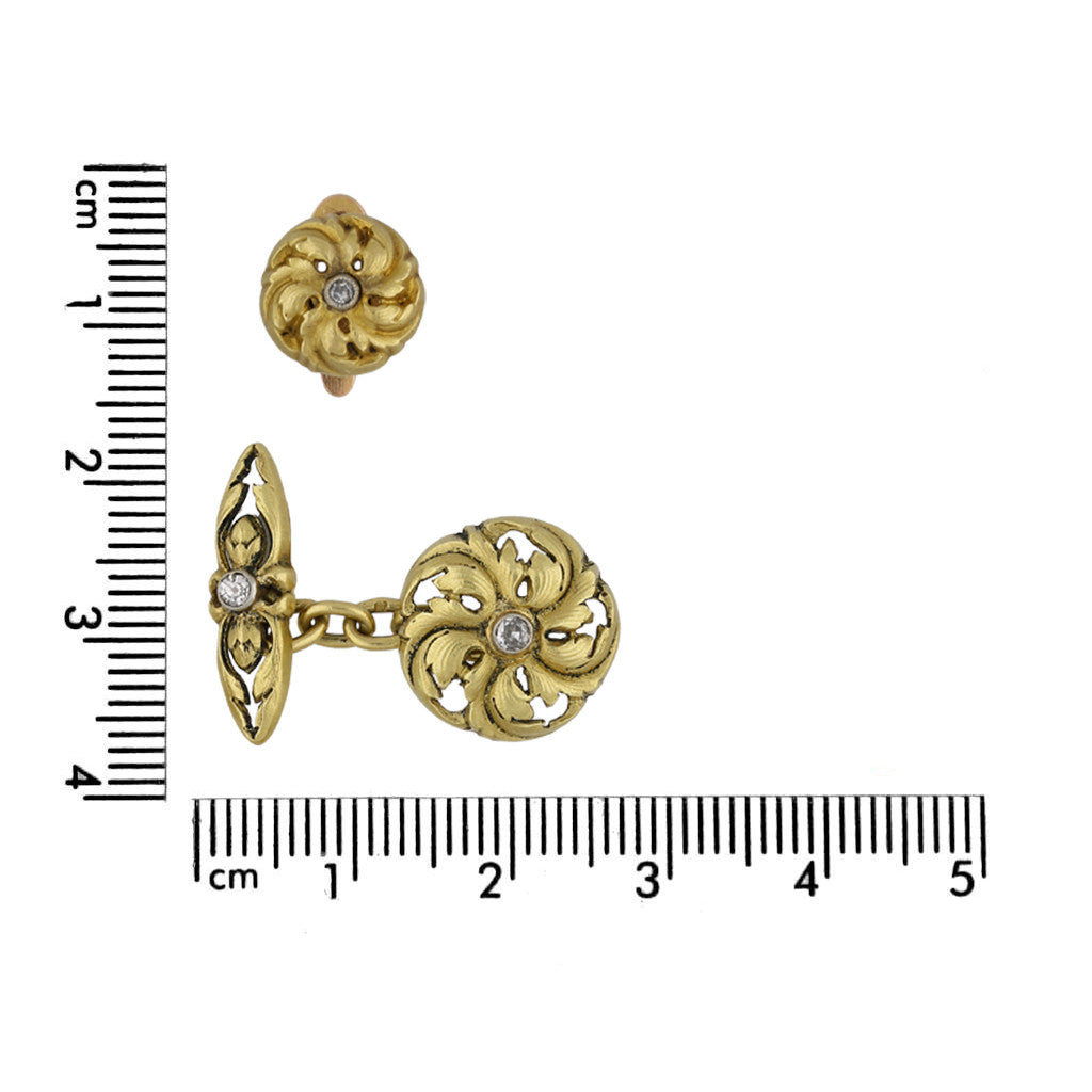 French Art Nouveau 18KT Yellow Gold Diamond Dress Set measurements
