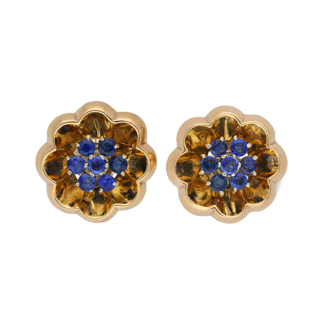 J.E. Caldwell American 1940s 14KT Rose & White Gold Sapphire Earrings front