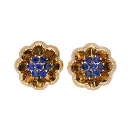 J.E. Caldwell American 1940s 14KT Rose & White Gold Sapphire Earrings front