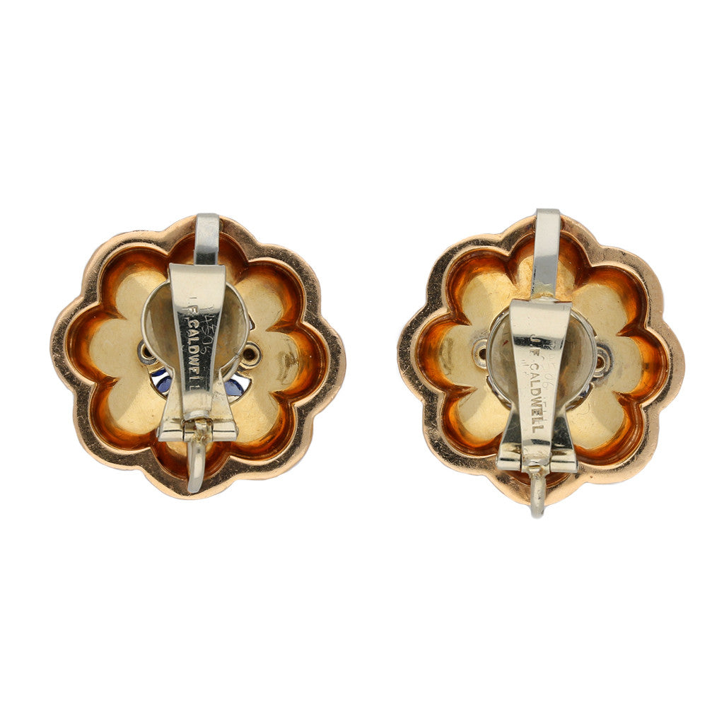 J.E. Caldwell American 1940s 14KT Rose & White Gold Sapphire Earrings back
