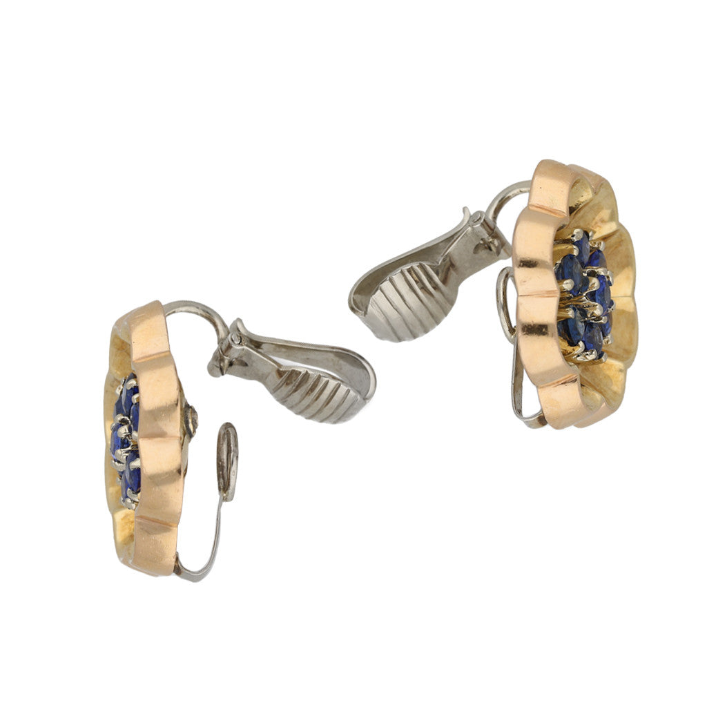 J.E. Caldwell American 1940s 14KT Rose & White Gold Sapphire Earrings side