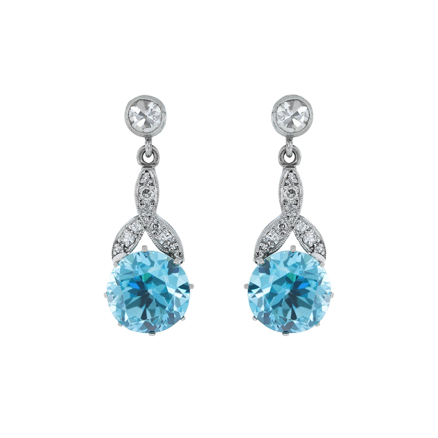 1940s 18KT White Gold Zircon & Diamond Earrings front