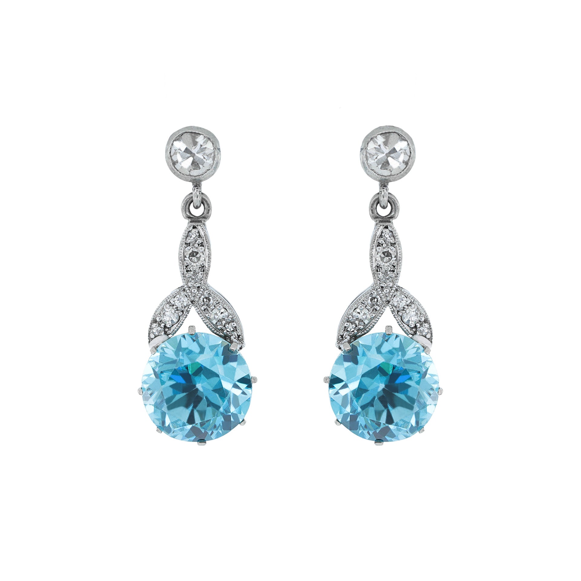 1940s 18KT White Gold Zircon & Diamond Earrings front