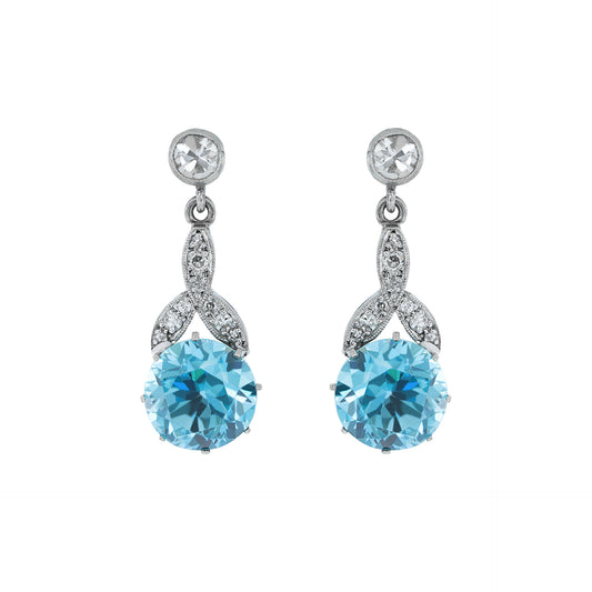 1940s 18KT White Gold Zircon & Diamond Earrings front