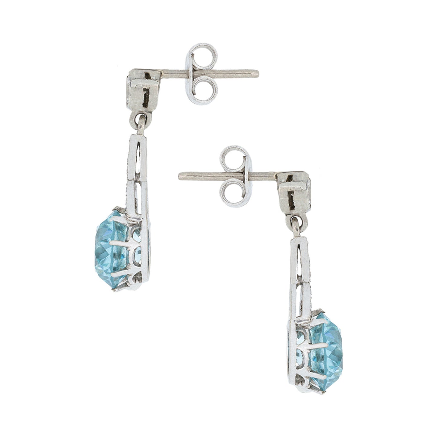 1940s 18KT White Gold Zircon & Diamond Earrings side