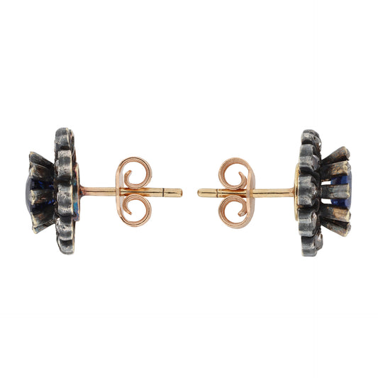 Victorian Silver & 18KT Yellow Gold Sapphire & Diamond Earrings side