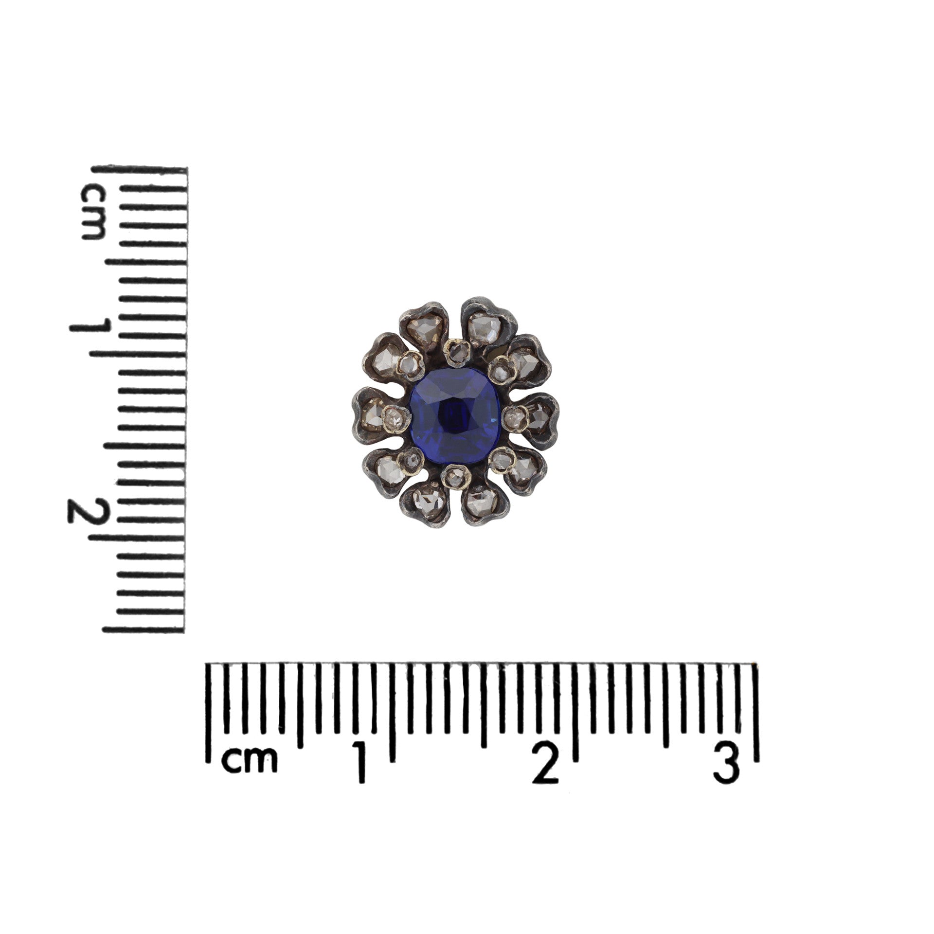 Victorian Silver & 18KT Yellow Gold Sapphire & Diamond Earrings measurements