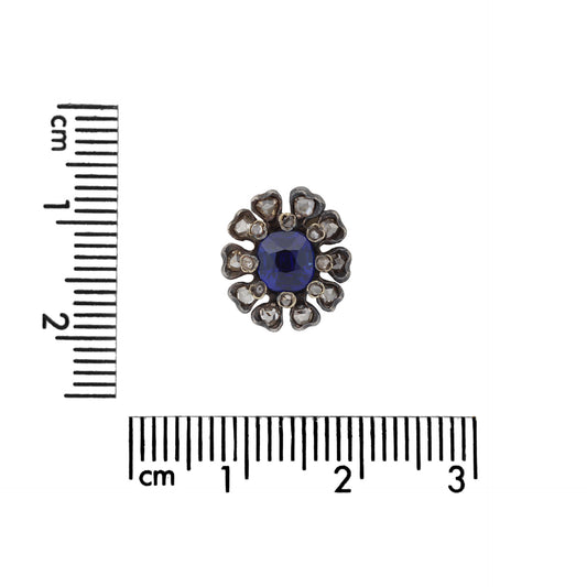 Victorian Silver & 18KT Yellow Gold Sapphire & Diamond Earrings measurements