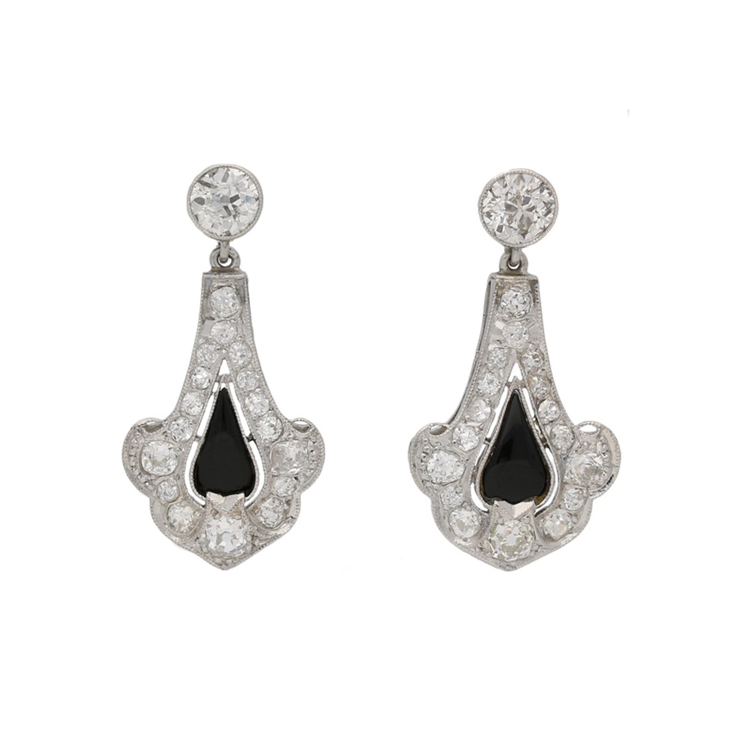 Art Deco Platinum Onyx & Diamond Earrings front