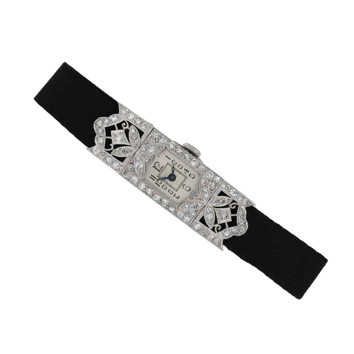 Art Deco Platinum Diamond Watch Bracelet front